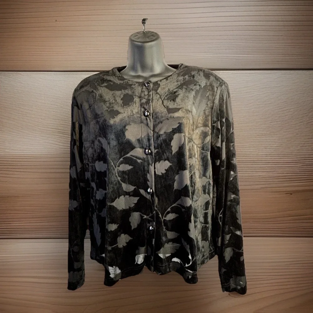 Vintage Black Burnout Velvet Sheer Blouse Cardigan M USA Whimsigoth Witchy Artsy